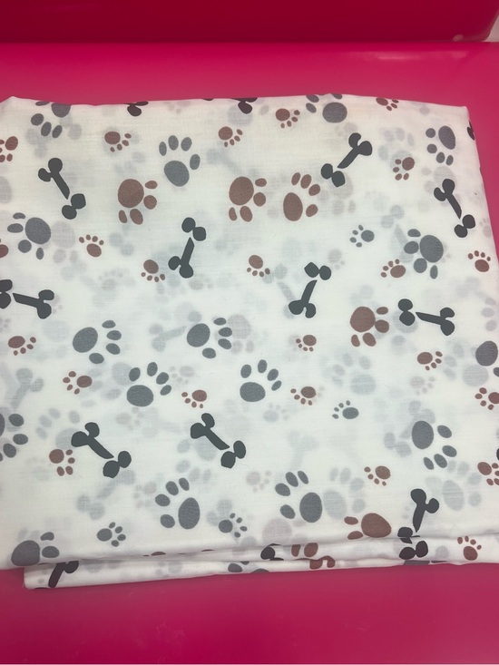 unbranded Other - Paw Print & Bone Cotton Fabric - White with Gray & Brown Prints 1 yard - 44” w